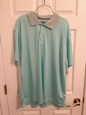 R&R Casual Men’s Aqua Blue Performance Golf Polo - Gray Collar